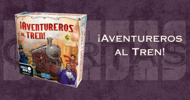Imagen Open Graph del juego ¡Aventureros al Tren! para redes sociales y buscadores. Muestra la caja del juego sobre fondo borgoña con el título “¡Aventureros al Tren!”.