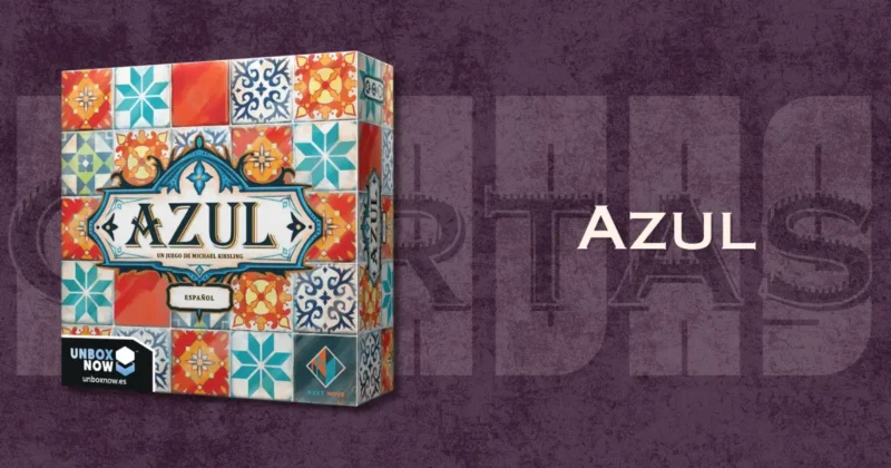 Imagen Open Graph del juego Azul (Next Move, 2017) para redes sociales y buscadores. Muestra la caja del juego sobre fondo borgoña con el título “Azul”.