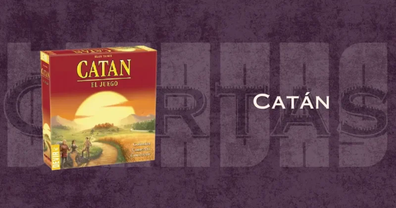 Imagen Open Graph del juego Catán para redes sociales y buscadores. Muestra la caja del juego sobre fondo borgoña con el título “Catán”.