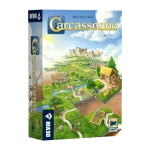 Caja delantera del juego Carcassonne (Devir, 2000). Juego de colocación de losetas y gestión de territorio para 2–5 jugadores y 35 minutos de duración.